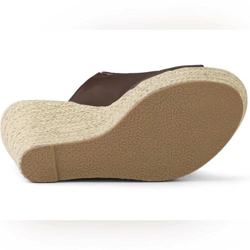 Allegra K Slip on Platform Sandals Espadrilles Wedges Slides Mules, Coffee 9